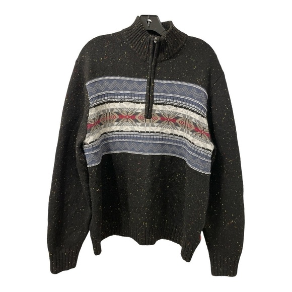 IZOD Men’s Black Speckled 1/4 Zip Mock Neck Sweater Nordic Fair Isle Pattern XL - Picture 2 of 15